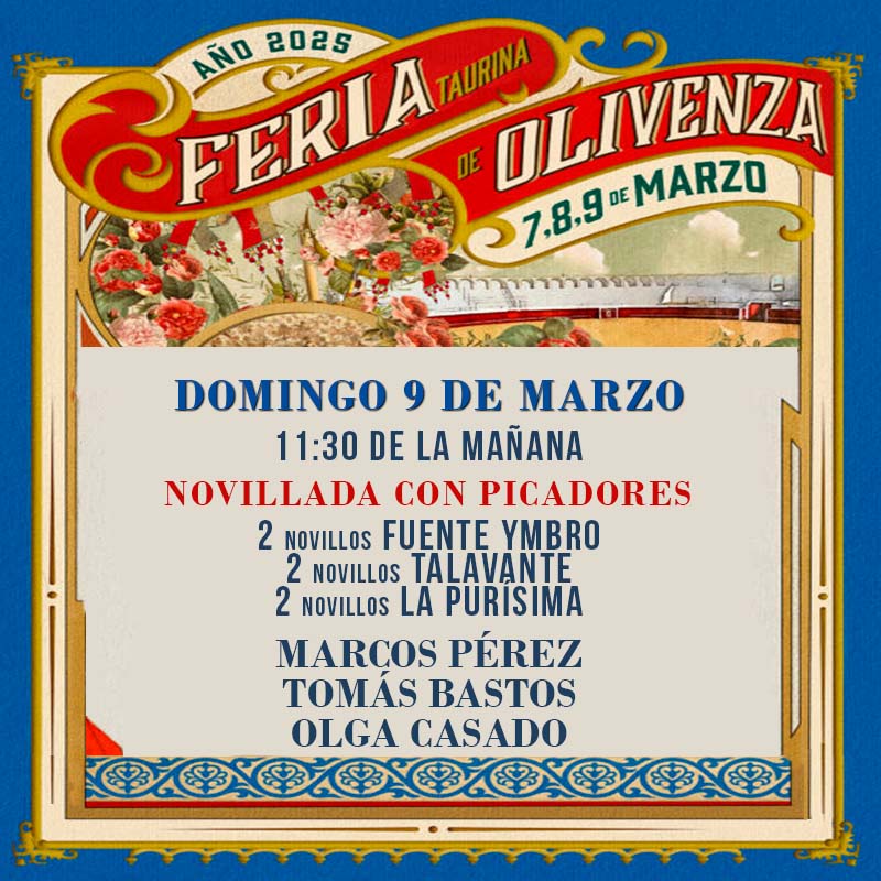 Corrida de novillos con picadores - 9 marzo 2025 a las 11:30 horas